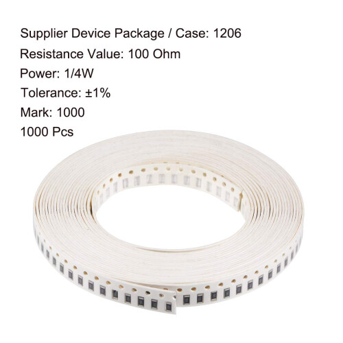 Surface Mounted Devices Chip Resistor, 100 Ohm 1/4W 1206 Fixed Resistors, 1% Tolerance 1000pcs 1