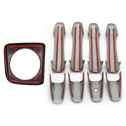 1 Pcs Automatic Shift Panel Carbon Style Central Control Panel & 4 Pcs Car Side Door Handle Frame Cover Trim 1