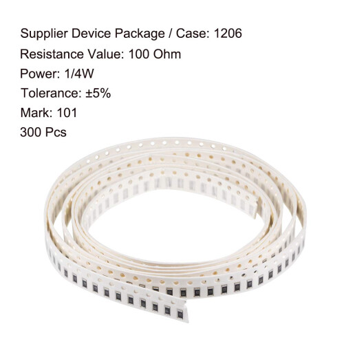 Surface Mounted Devices Chip Resistor, 100 Ohm 1/4W 1206 Fixed Resistors, 5% Tolerance 300pcs 1