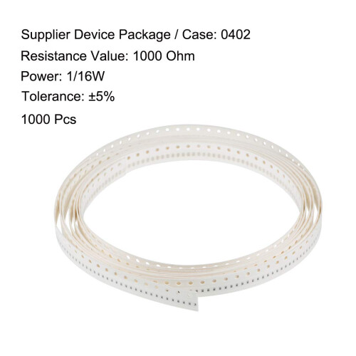 Surface Mounted Devices Chip Resistor, 1000 Ohm 1/16W 0402 Fixed Resistors, 5% Tolerance 1000pcs 1