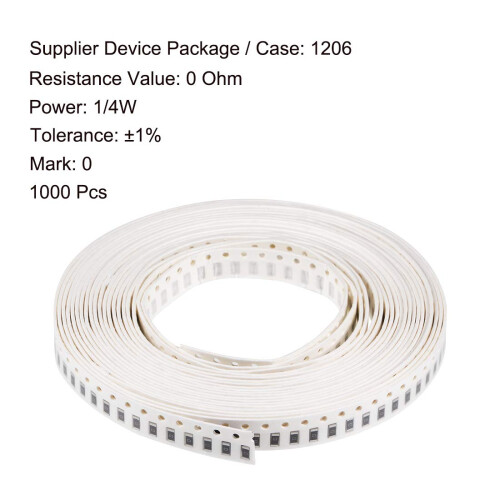 Surface Mounted Devices Chip Resistor, 0 Ohm 1/4W 1206 Fixed Resistors, 1% Tolerance 1000pcs 1
