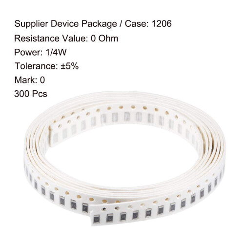 Surface Mounted Devices Chip Resistor, 0 Ohm 1/4W 1206 Fixed Resistors, 5% Tolerance 300pcs 1