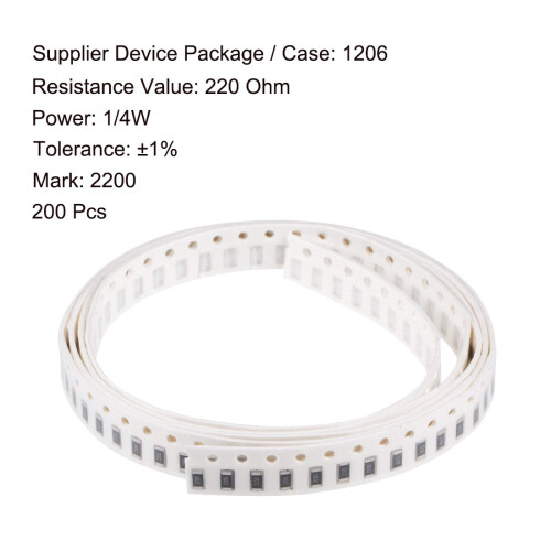 Surface Mounted Devices Chip Resistor, 220 Ohm 1/4W 1206 Fixed Resistors, 1% Tolerance 200pcs 1