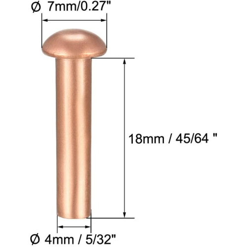 50 Pcs 5/32" x 45/64" Round Head Copper Solid Rivets Fasteners 1