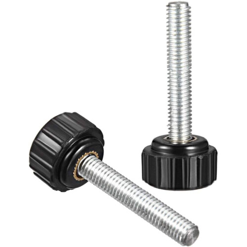 M5 x 30mm Metric Male Thread Knurled Clamping Knobs Grip Thumb Screw on Type Plastic Threaded Hand Bolt Knobs Black 12 Pcs 2