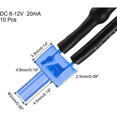10Pcs 2mm Pre Wired LED, Blue DC6-12V Diffused Lens, Light Emitting Diodes 1