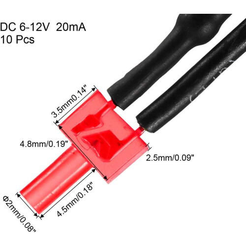 10Pcs 2mm Pre Wired LED, Red DC6-12V Diffused Lens, Light Emitting Diodes 1