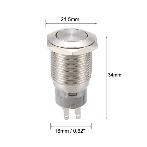 Latching Metal Push Button Switch Flat Head 16mm Mounting 2NC 2NO 2COM AC 250V 3A 2
