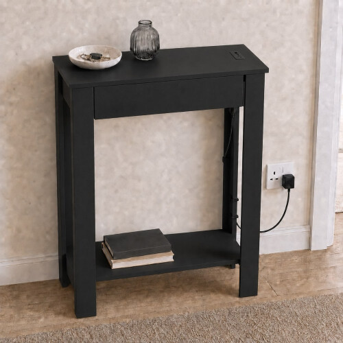 (1 Drawer, Black) Hallway Console Table with USB Ports and Shelf 1