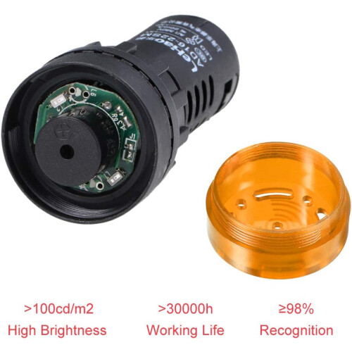 5Pcs Yellow Indicator Light with Buzzer AC/DC 12V, 22mm Panel Mount Flashing Alarm, for Electrical Control Panel, HVAC, DIY Projects 2