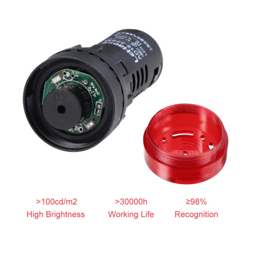 Red Indicator Light with Buzzer AC/DC 12V, 22mm Panel Mount Flashing Alarm, for Electrical Control Panel, HVAC, DIY Projects 2