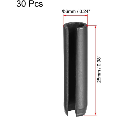 Slotted Spring Pin - 6mm x 25mm Plain Finish 65Mn Roll Assortment Kit for Small Machine Projects 30Pcs 1