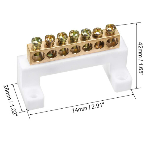 Copper Screw Terminal Block Connector Bar 100A Double Row Bridge Shape Ground Wire 7 Positions 1