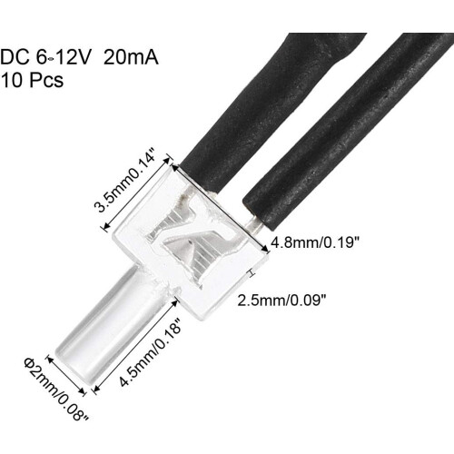 10Pcs 2mm Pre Wired LED, White DC6-12V Diffused Lens, Light Emitting Diodes 1