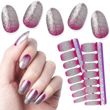 Bandes Ongles Color Street Vegas Vixen - Dégradé Pinks & Argent Pailleté - 16 Bandes Faciles à Appliquer