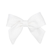 Wee Ones Girls' Medium Genuine Seersucker Fabric Bowtie with Tails on a WeeStay Hair Clip, Handmade, Medium Sized Bow, White