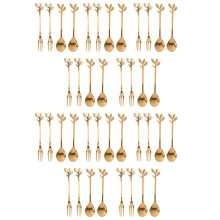 Geschirr Gold Blatt - Kaffee Löffel Gabel, 40Er Pack (20 Löffel, 20 Gabeln) Kleiner Demitasse Espresso Löffel und Vorspeise Dessert Gabel Set, 4.7