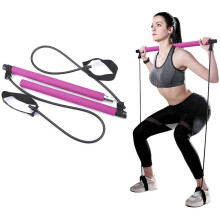 Draagbare pilatesstang met weerstandsbanden, yoga- en fitnessstang voor billen- en beentraining (roze)