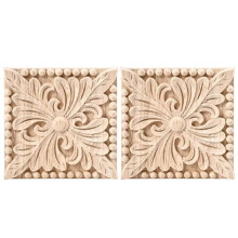 4 Packungen Holzgeschnitzte Onlay Aufkleber, Quadratische Schnitzerei, Unlackiert, Blumentür, Schrank, Möbeldekoration, 10 x 10 cm