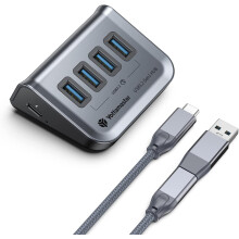 Concentrador USB 3.0 de 4 puertos, concentrador USB con alimentación de 5 V/2 A, concentrador de datos USB tipo C a USB 3.2 Gen 1 con adaptador