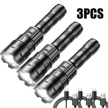 KDULIT Hochleistungs-LED-Taschenlampe mit eingebautem Akku, USB-Aufladung und Leistungsanzeige, taktische Taschenlampe für Outdoor-Camping mit