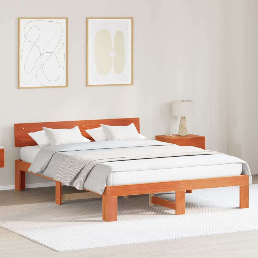 Vidaxl Bed Frame With Headboard Wax Brown 160 X 200 Cm Solid Pine Wood