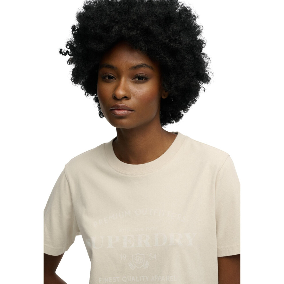 Superdry Women's Relaxed Fit Cotton Crew Neck T-Shirt in Peyote Beige, Size 10 - Image 2