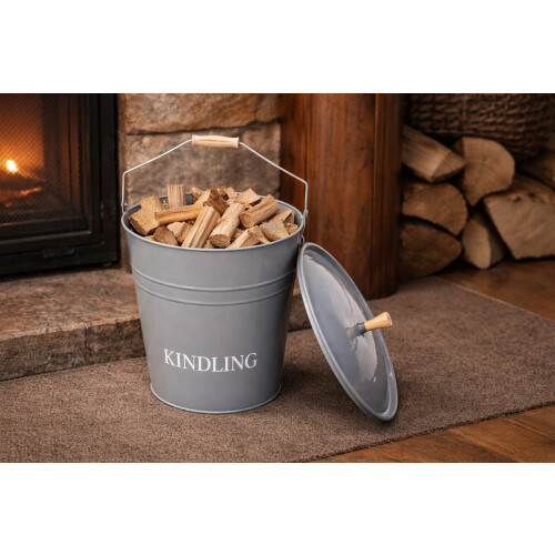 15l Grey Kindling Bucket with Lid 30cm diameter 2