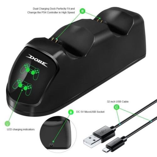 Dual USB Charging Dock Compatible with PS4, Controller Charger Station with LED Indicator for PS4 Slim Pro Wireless Gamepad 1