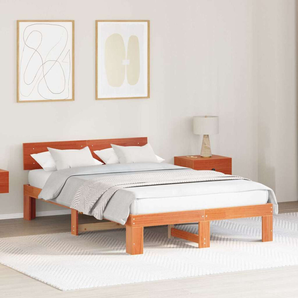 Vidaxl Bed Frame With Headboard Wax Brown 120 X 190 Cm Solid Pine Wood