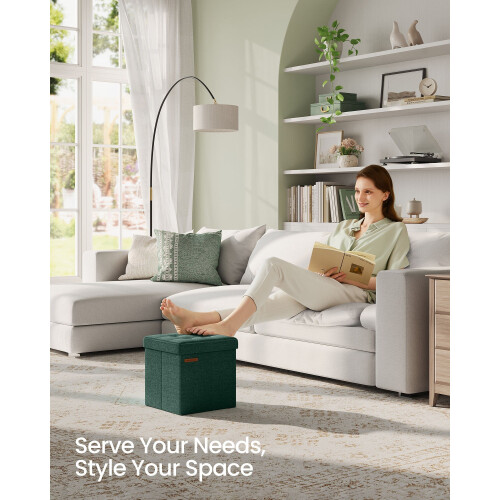 Storage Ottoman - Fabric - Retro Green - Foldable Design 1