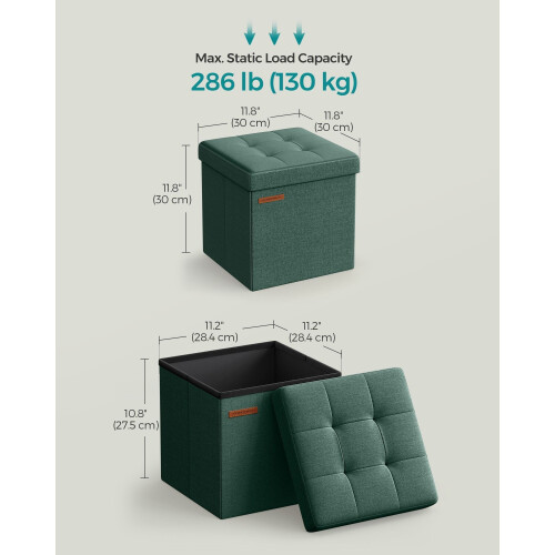 Storage Ottoman - Fabric - Retro Green - Foldable Design 2