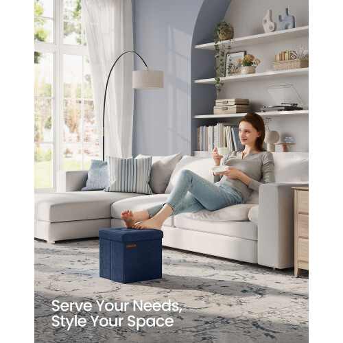 Foldable Storage Ottoman - Fabric - Midnight Blue - Multipurpose Footrest and Storage Solution 1
