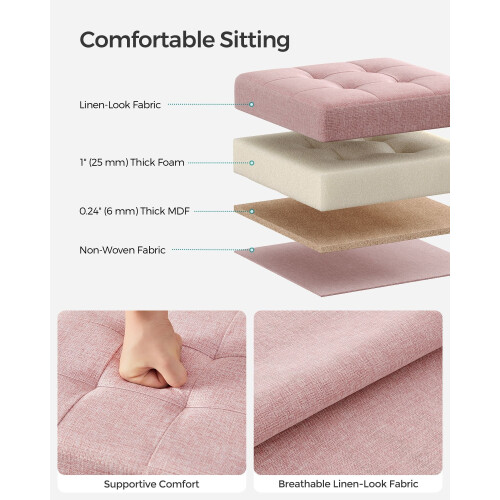 Foldable Storage Ottoman - Fabric - Jelly Pink - Versatile Footrest and Storage Solution 2