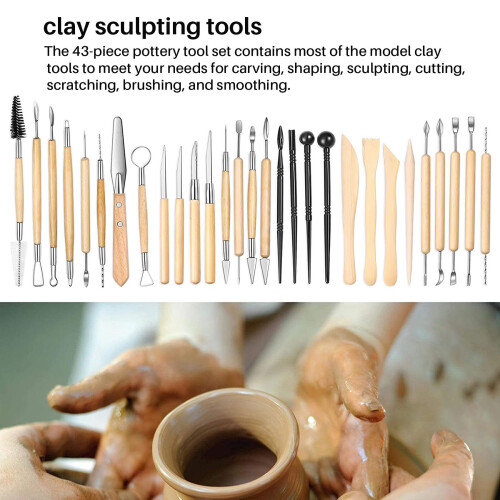 Pottery Clay Sculpting Tools 43Pcs Double Sided Ceramic Clay Carving Tool Set with Storage Bag for Beginners 1