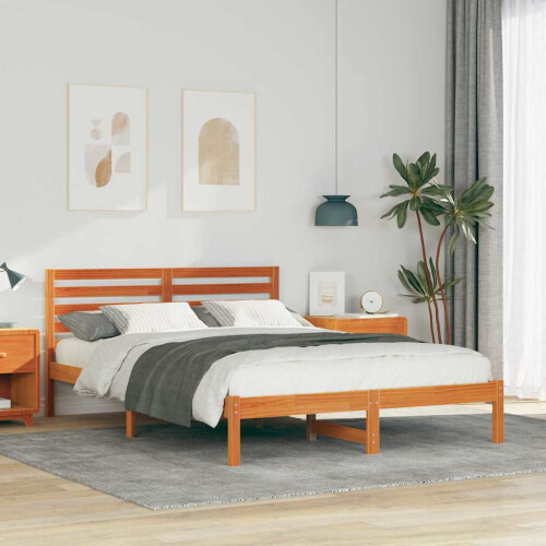 VidaXL vidaXL Bed Frame with Headboard Wax Brown 140 x 210 cm Solid Pine Wood