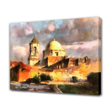 Prachtig Europees architectuurschilderij op canvas, 20x30 cm (8x12 inch), ingelijst, decoratie voor slaapkamer en kantoor, sportlandschap poster,