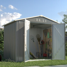 (8X6FT, Grey) Birchtree Steel Apex Garden Shed | Metal Garden Tool Shed