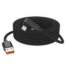 USB-C-Schnellladekabel mit rechtwinkligem Stecker für Smartphones, Tablets und USB-C-Geräte, schwarz, 5 m lang