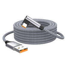 USB-C-Schnellladekabel mit rechtwinkligem Stecker für Smartphones, Tablets und USB-C-Geräte, Grau, L 5 m
