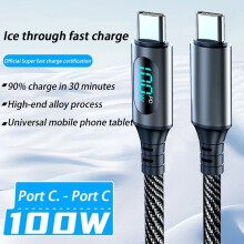 USB-A-auf-USB-C-Schnellladekabel mit LED-Ladeanzeige, nylonummantelt, PD-Typ-C, Länge 1 m