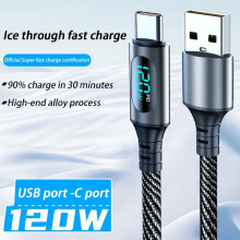 USB-A-auf-USB-C-Schnellladekabel mit LED-Ladeanzeige, nylonummantelt, USB-A auf Typ-C, Länge 2 m