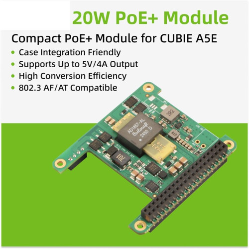 Compact 20W PoE+ HAT Module - Power over Ethernet Expansion Board for CUBIE A5E Single-Board Computer 2