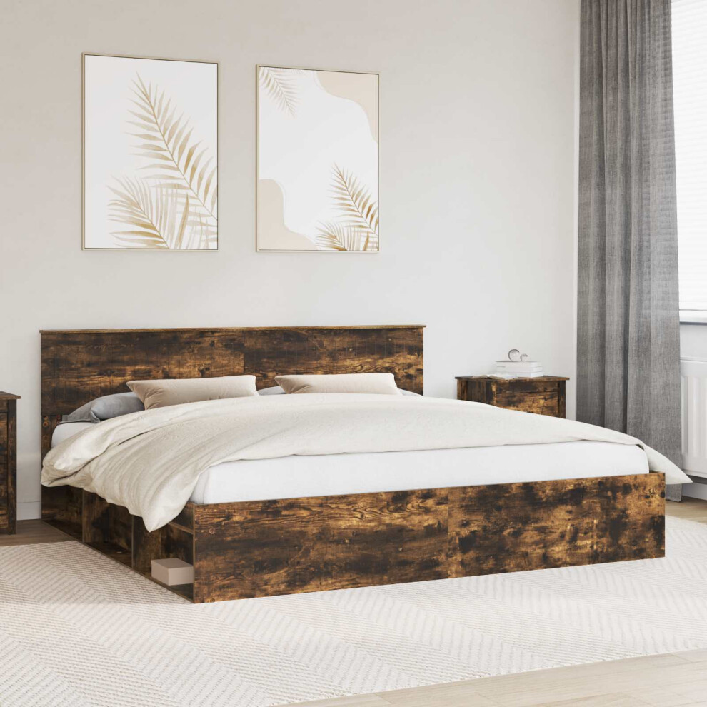 Vidaxl Bed Frame Smoked Oak 200 X 200 Cm Solid Pine Wood