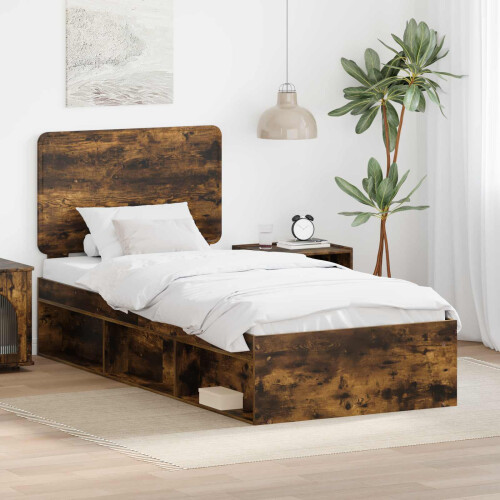 VidaXL vidaXL Bed Frame with Headboard Smoked Oak 75 x 190 cm Solid Pine Wood