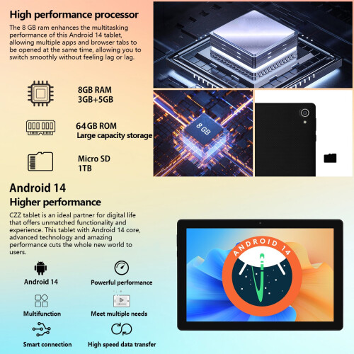 Tablet 10.1 inch 20GB ROM 64GB RAM WIFI Android 15 Unlock Bluetooth Touchscreen 2