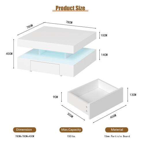 White LED Coffee Table with 2 Storage Drawers 1