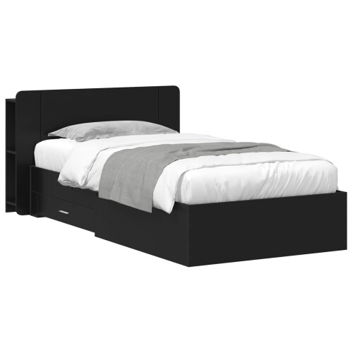 VidaXL vidaXL Bed Frame with Storage Black 75 x 190 cm Engineered Wood