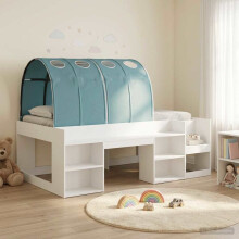 vidaXL Bed Frame with Tunnel with Shelf 3 pcs White and Light Blue