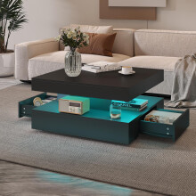 Black LED Coffee Table with 2 Storage Drawers